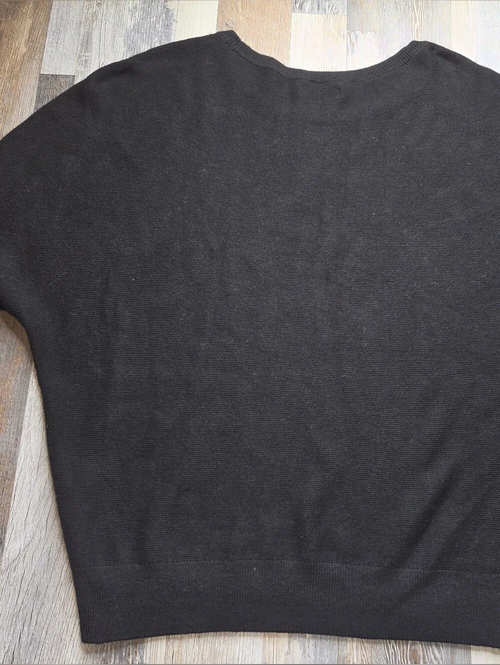 Quince Lightweight Cotton Cashmere Link Stitch Dolman Sweater Black Medium